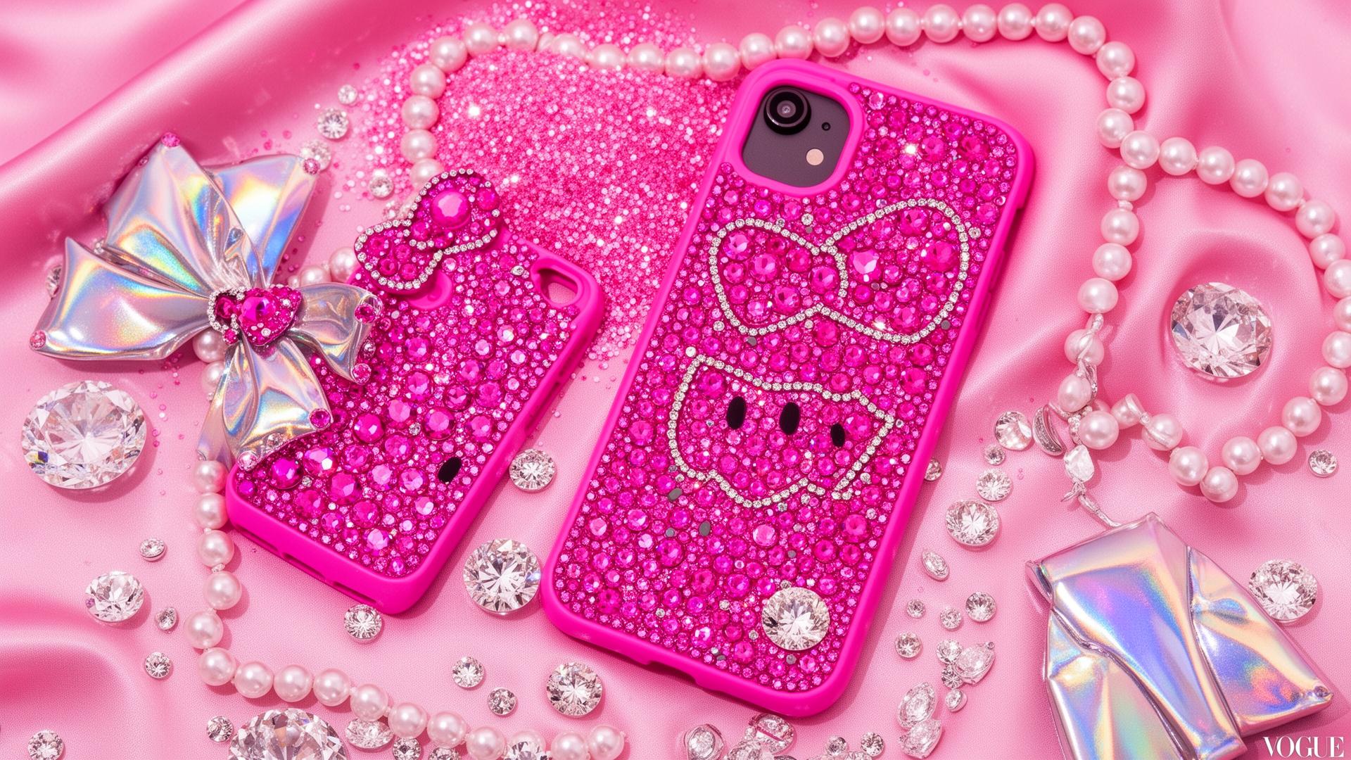 Hot pink bedazzled phone cases with rhinestones and pearls